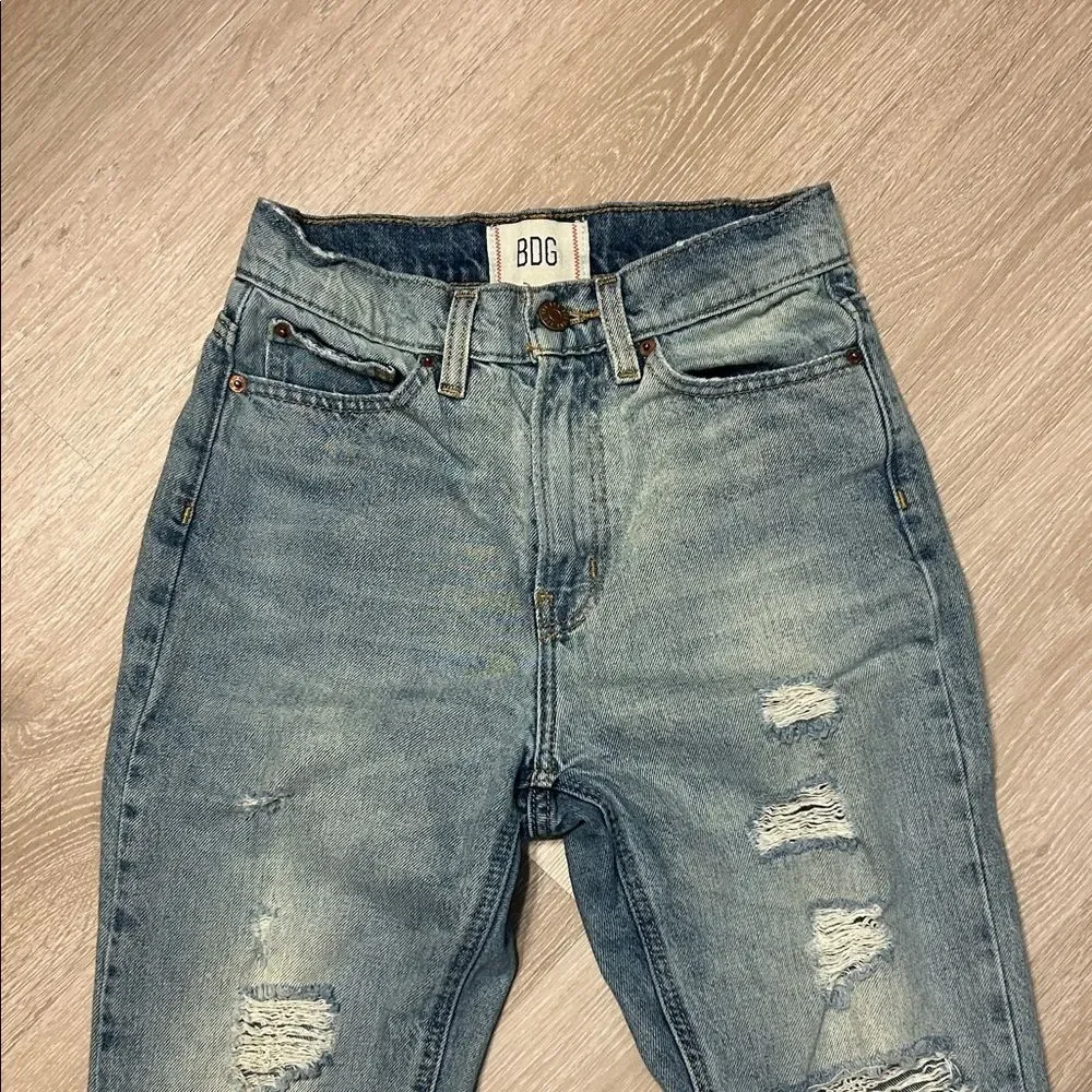 BDG by Urban Outfitters Distressed Faded Straight Leg High Waisted Denim Jeans
